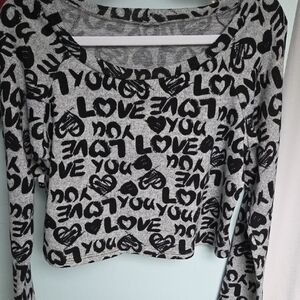 Almost Famous Black and Gray Love Print Crop Top